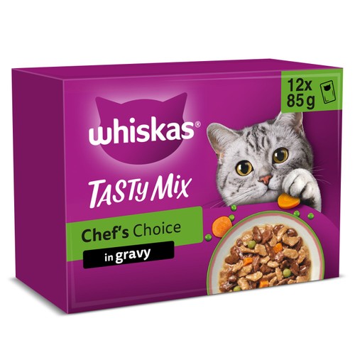 Whiskas 1+ Tasty Mix Chef's Choice Adult Wet Cat Food Pouches in Gravy