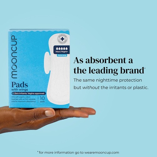 Mooncup Pads with Wings Maxi Night+, Zero Irritants, Vagina Approved