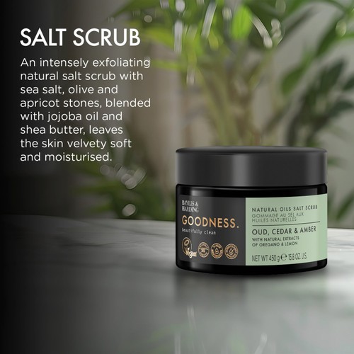 Baylis & Harding Goodness Oud, Salt, Apricot and Olive Stones Scrub