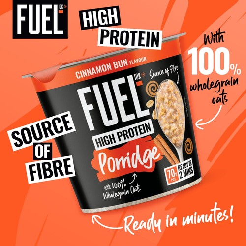 FUEL10K High Protein Cinnamon Bun Porridge Oat Cereal Pot