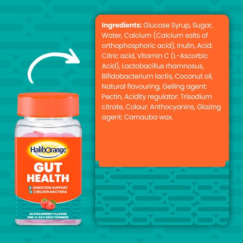 Haliborange Adult's Gut Health Digestion Support Strawberry Gummies 