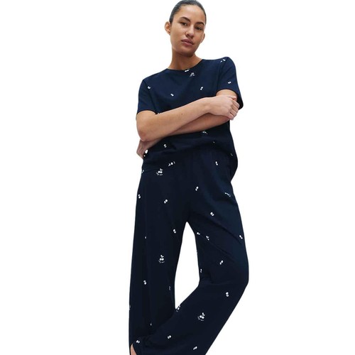 M&S Womens Pure Cotton Printed Pyjama Set, Large, Navy Mix