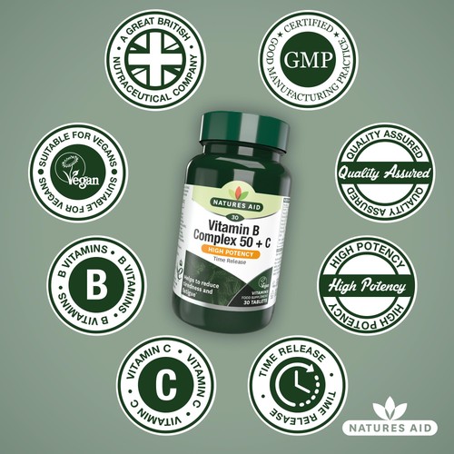 Natures Aid Vitamin B Complex 50 + C Supplement Tablets 