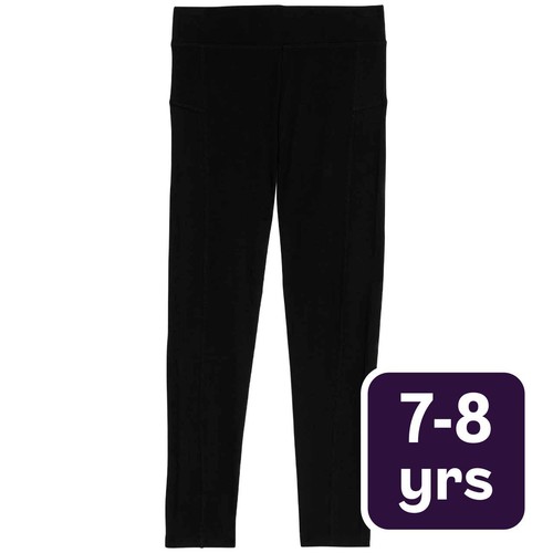 M&S Girls Cotton Rich Leggings, 7-8 Years, Black