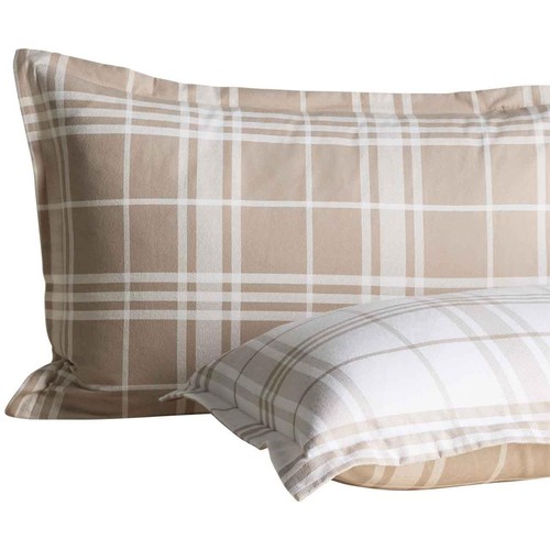 M&S Brushed Cotton Checked Bedding Set, Double, Natural