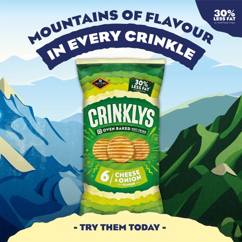 Jacob's Crinklys Cheese & Onion 30% Less Fat  Multipack Snacks