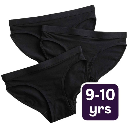 M&S Girls Cotton Stretch Knickers, 9-10 Y, Black