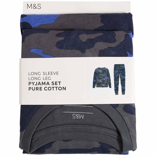 M&S Camo Pyjamas, 10-11 Years, Blue