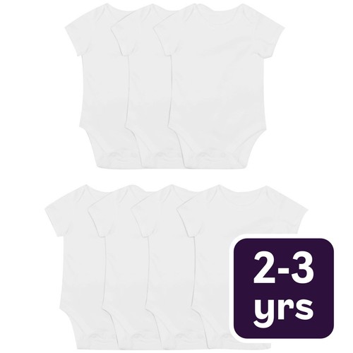 M&S Baby Cotton Bodysuits Short Sleeve, White, 2-3 Years