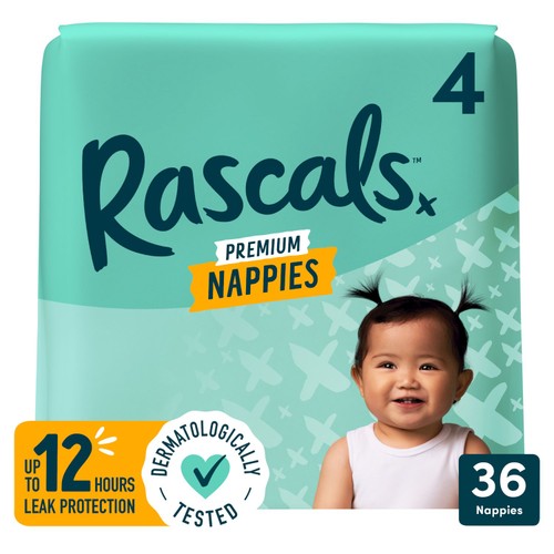 Rascals Premium Nappies, Size 4 (10-15kg)