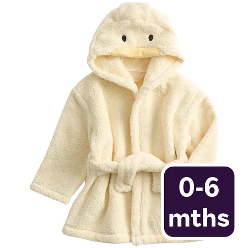 M&S Unisex Pure Cotton Duck Hooded Robe, 0-6 M, Yellow