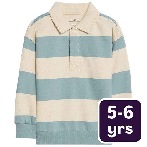 M&S Striped Rugby Sweatshirt, 5-6 Years, Blue
