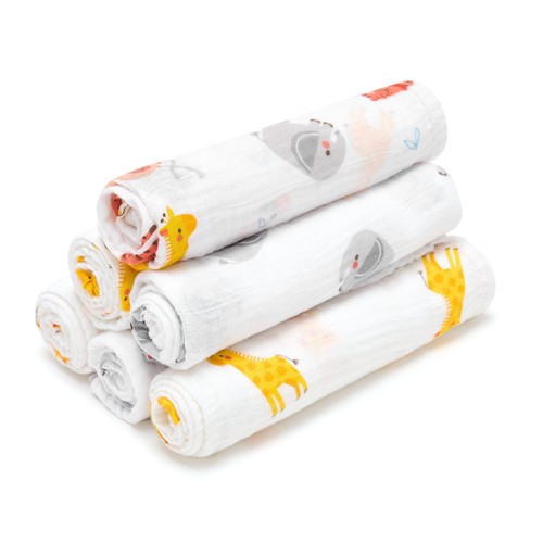 Bloomsbury Mill Organic Muslin Squares, Jungle Cubs, 6 pack