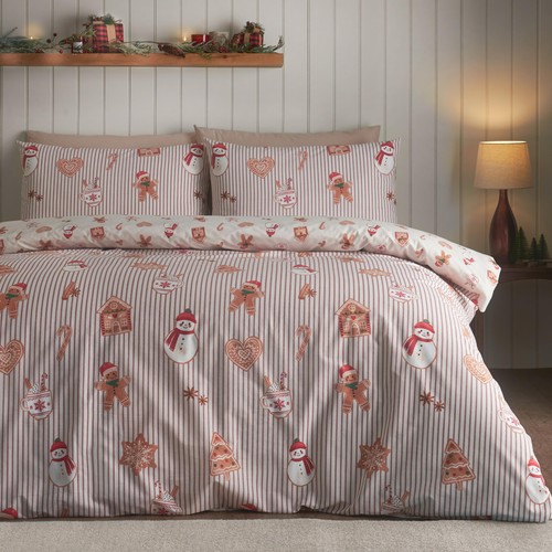 Catherine Lansfield Christmas Gingerbread Stripe King Duvet Set