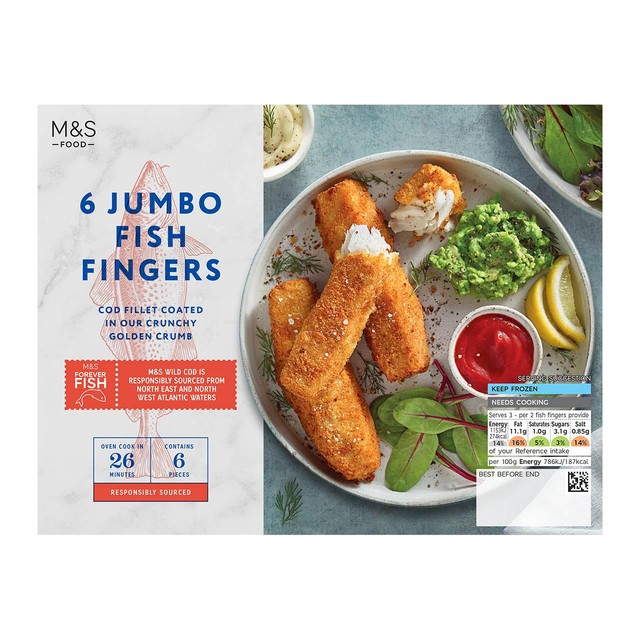 M&S 6 Breaded Jumbo Cod Fish Fingers Frozen - Ocado