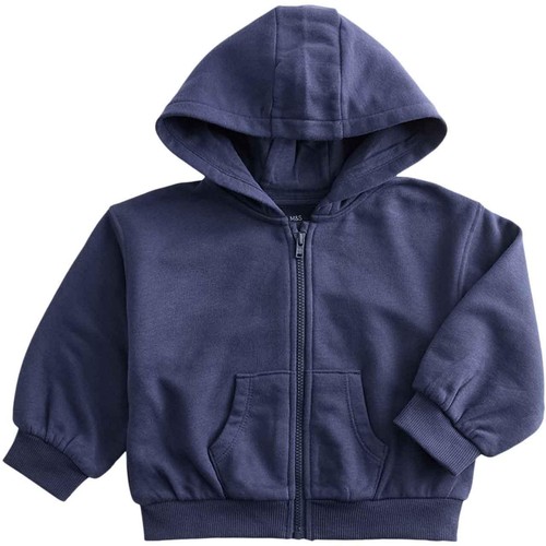 M&S Boys Cotton Rich Navy Zip Through Hoodie, 0-3 Months, Navy