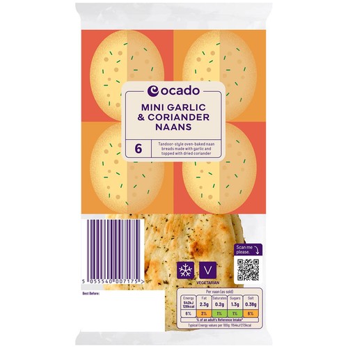 Ocado 6 Mini Garlic & Coriander Naans