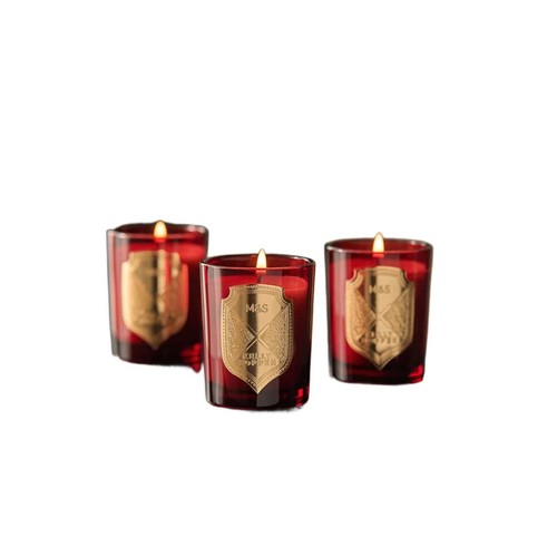 M&S Set of 3, Votive Christmas Joy Candles, Red Mix