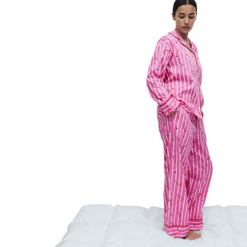 M&S Womens Striped Pyjama Set, 20, Pink 