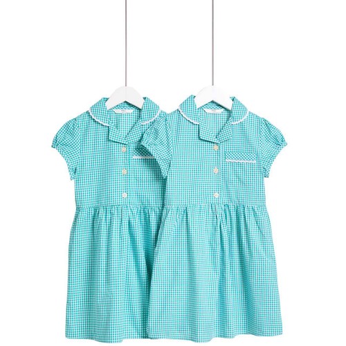 M&S Girls Cotton Rich School Dresses, 6-7 Years, Green