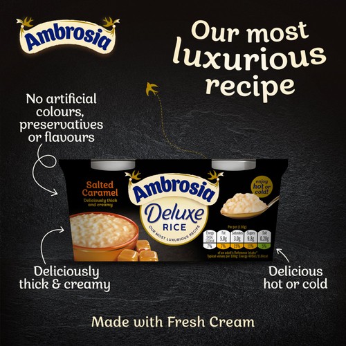 Ambrosia Deluxe Rice Pudding Salted Caramel Dessert Snack Pots