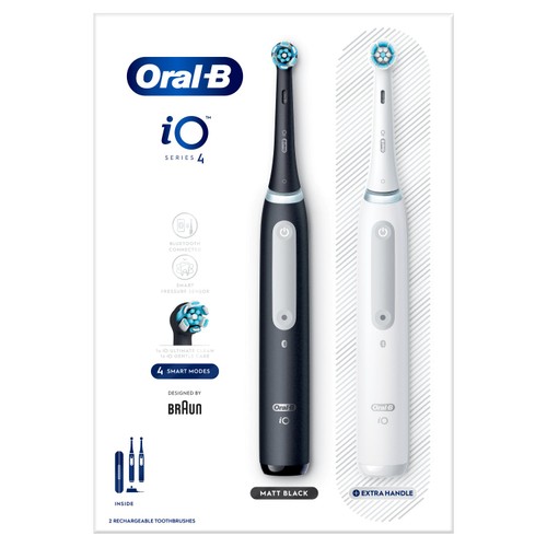 Oral-B iO4 Black & White Electric Toothbrush Duo Pack + Travel Case