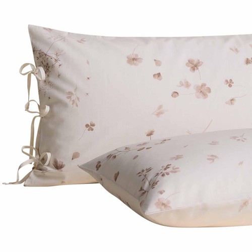 M&S Pressed Floral Printed Bedset, Kingsize, Biscuit