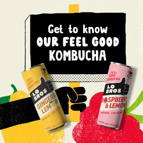 Lo Bros Kombucha Raspberry & Lemon Low Sugar Multipack
