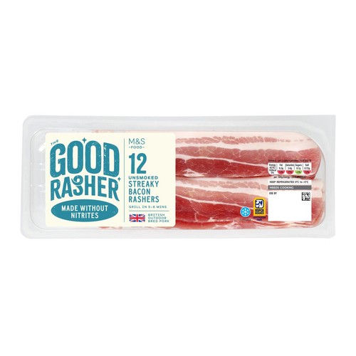 M&S Good Rasher British 12 Unsmoked Streaky Rashers made without Nitrates