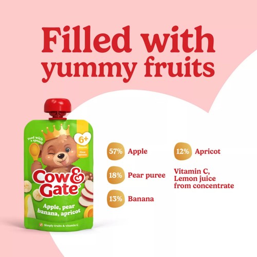 Cow & Gate Fruit Apple Pear Banana & Apricot Baby Pouch 6+ Months