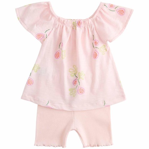 M&S Cotton Jersey Fruit Print Top and Shorts, 0-3 Months, Pink