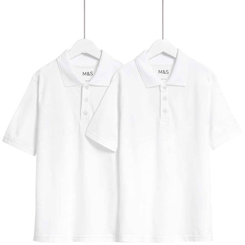 M&S Unisex Regular Polo, 12-13 Years, White