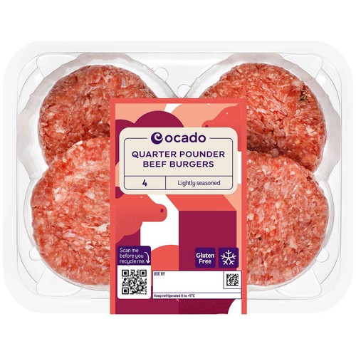 Ocado 4 Quarter Pounder Beef Burgers
