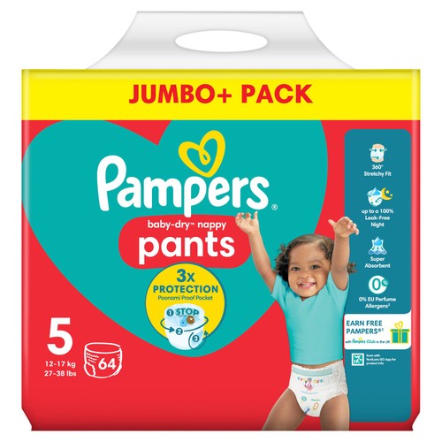 Pampers Baby-Dry Nappy Pants Size 5 12-17kg Jumbo Pack 