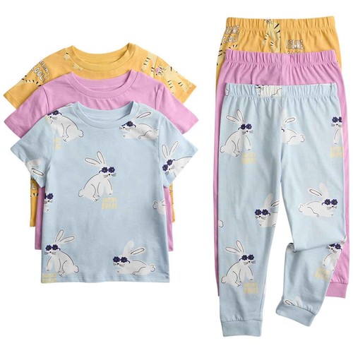 M&S Girls 3 Pack Pure Cotton Animal Pyjama Sets, 5-6 Years, Blue