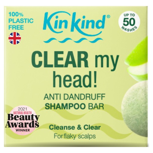 KinKind CLEAR My Head! Anti Dandruff Solid Shampoo Bar for Flaky Scalp