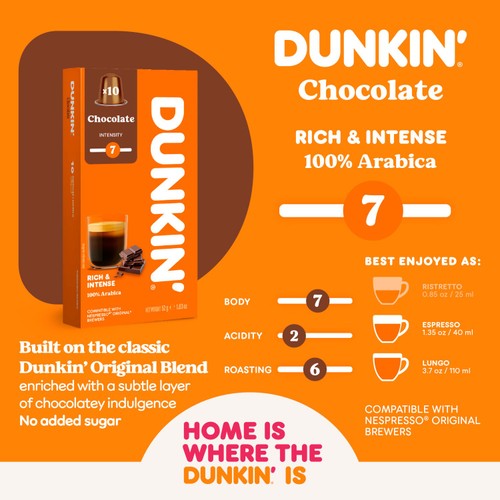 Dunkin Chocolate Nespresso Compatible Coffee Pods