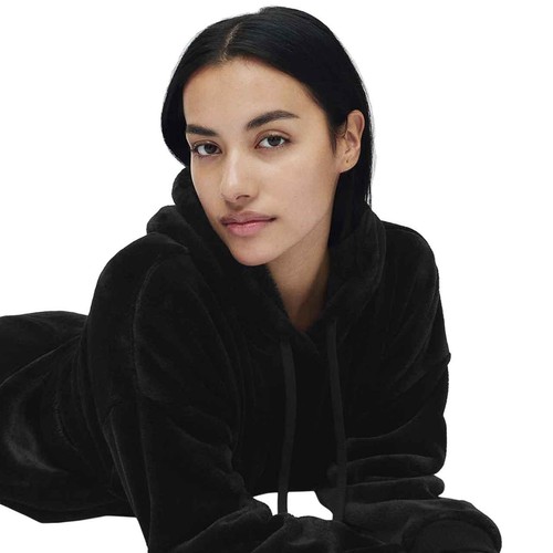 M&S Womens Fur Fleece Lounge Hoodie, M, Black