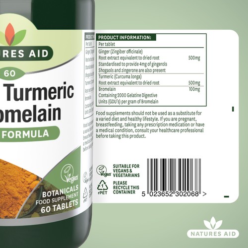 Natures Aid Ginger, Turmeric & Bromlelain Supplement Tablets 