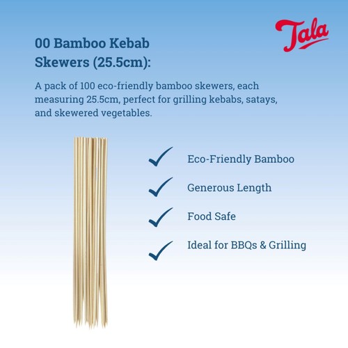Tala 100 Bamboo Kebab Skewers 25.5cm Long 