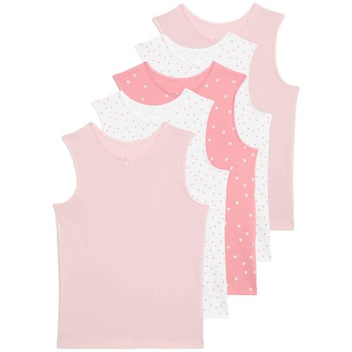M&S Girls Pure Cotton Heart Print Vests, 3-4 Years, Pink Mix
