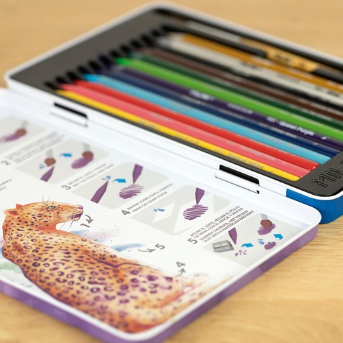 MILAN Metal box 12 woodless watersoluble colour pencils + brush