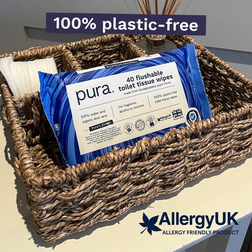 Pura 100% Plastic free, biodegradable flushable toilet wipes