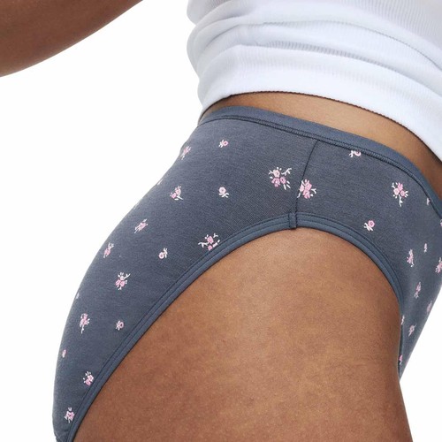 M&S Floral Cotton High Leg Knickers, Size 6, Carbon