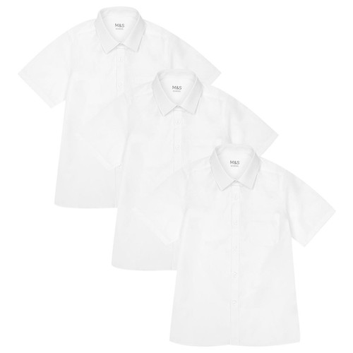 M&S Slim Easy Iron School Shirts, 3 Pack, 13-14 Years, White