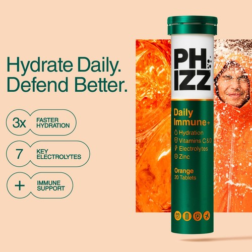 Phizz Daily Immune+ Orange Hydration, Electrolytes & Vitamins Tablets