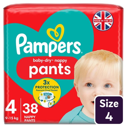 Pampers Baby-Dry Nappy Pants, Size 4 (9-15kg) Essential Pack 