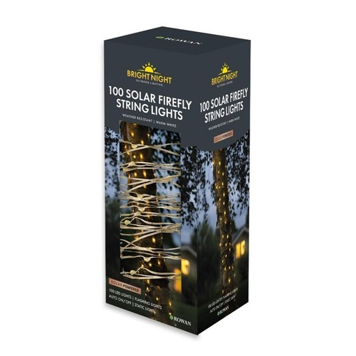 Bright Night 100 Solar Firefly String Lights Warm White