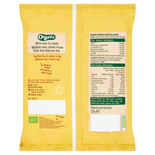 Organix Banana Weaning Wands Baby Snack 6+ Months