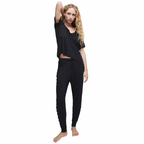 M&S Womens Body Soft Lace Detail Pyjama Top, Medium, Black